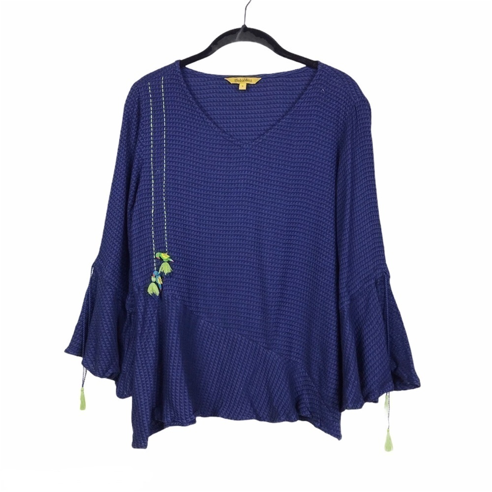 Global Desi V-Neck Ruffle Sleeve Parrot Detail Top